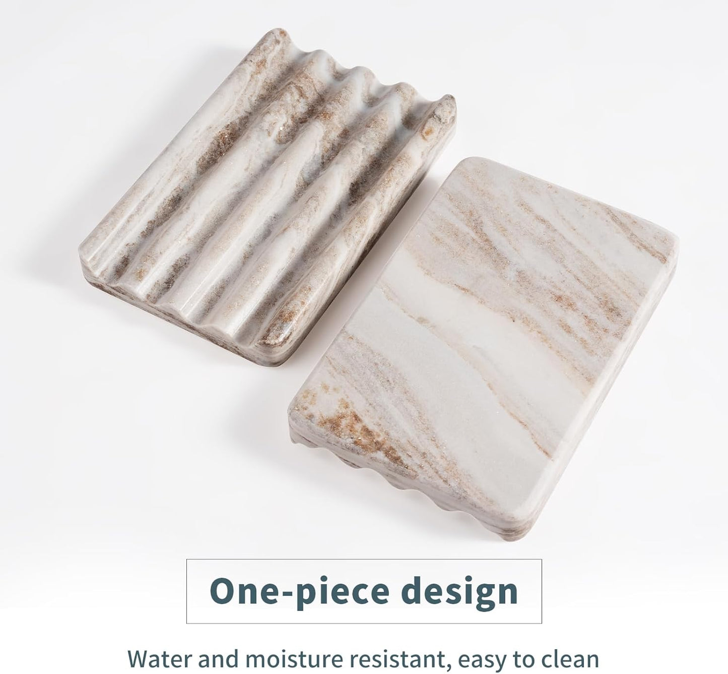 2 Pcs Soap Dish for Bathroom, Marble Bar Soap Holder for Kitchen Countertop, Soap Tray with Wavy Design, Soap Saver for Bath Tub, Sponges, Italian Natural Stone(Palissandro Classico)