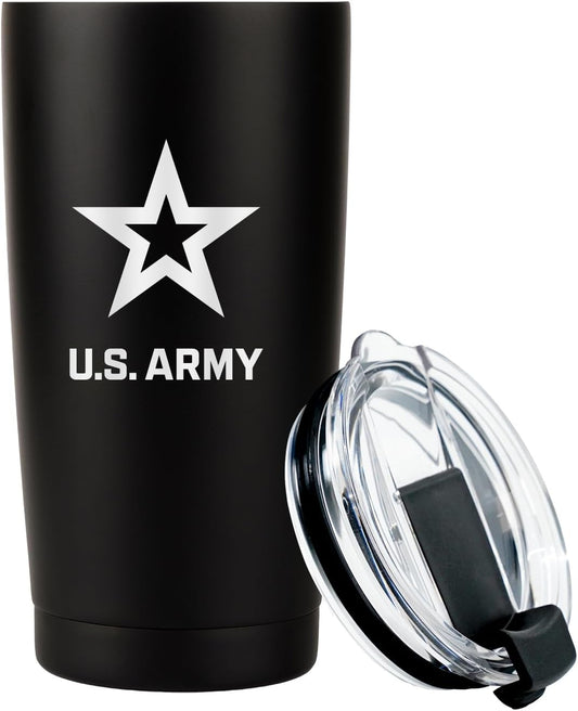 Military Gift Shop 20oz US Army Tumbler, Double-Walled Insulated Steel USA Coffee Mug with Lid-Army 20oz Tumbler