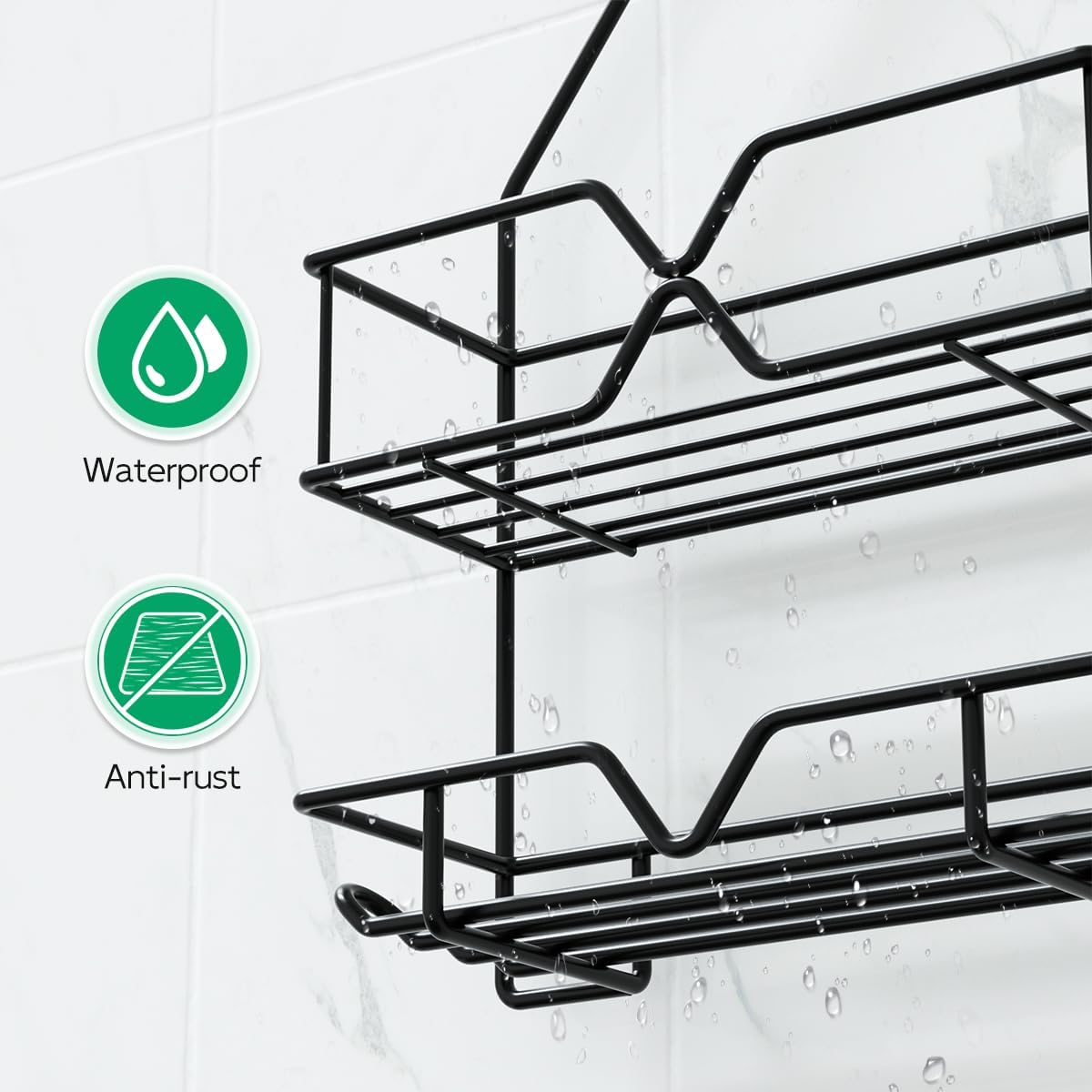 TreeLen Shower Organizer Hanging Caddy over Head - Black Bathroom Shower Hanger for Shampoo Razor Soap