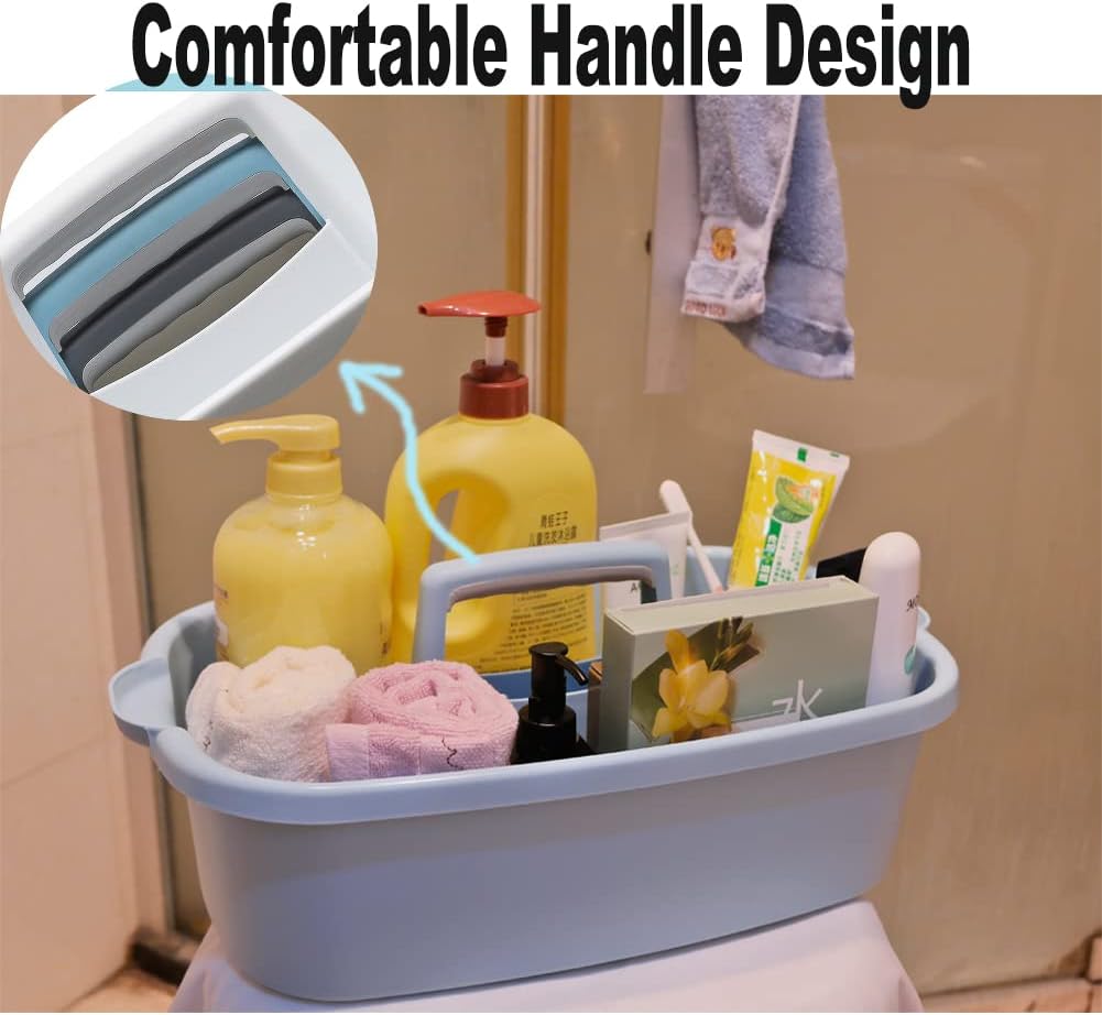 Cleaning Supplies Caddy, Large Plastic Shower Caddy Basket with Handle, Portable Cleaning Tool Storage Tote for Dorm, Bath, Pantry (grey, White, blue) (White)