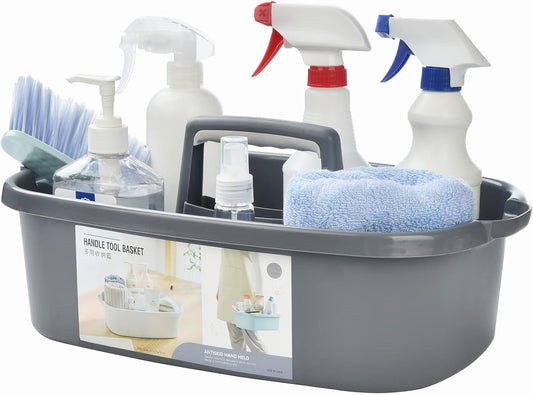 ALINK Large Plastic Shower Caddy Tote, Portable Storage Caddy Basket Organizer with Handle for Dorm, Bathroom, Tool, Garden, Kitchen, Cleaning Supplies – Gray