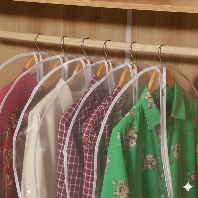 All Clear Garment Bags for Travel - 48” PEVA Waterproof Suit Cover with Zipper for Hanging Clothes, long dress - Durable Dresser for Closet Storage, Dustproof & Moisture Resistant - 48”/12 Pack