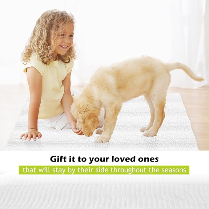 KGORGE Bathroom Rugs - Super Soft Bath Mat Non-Slip Plush Carpet Runner for Tub, Washable Absorbent Microfiber Chenille Floor Carpet for Door Way Kitchen, Pure White, 60" x 24", 1 Piece