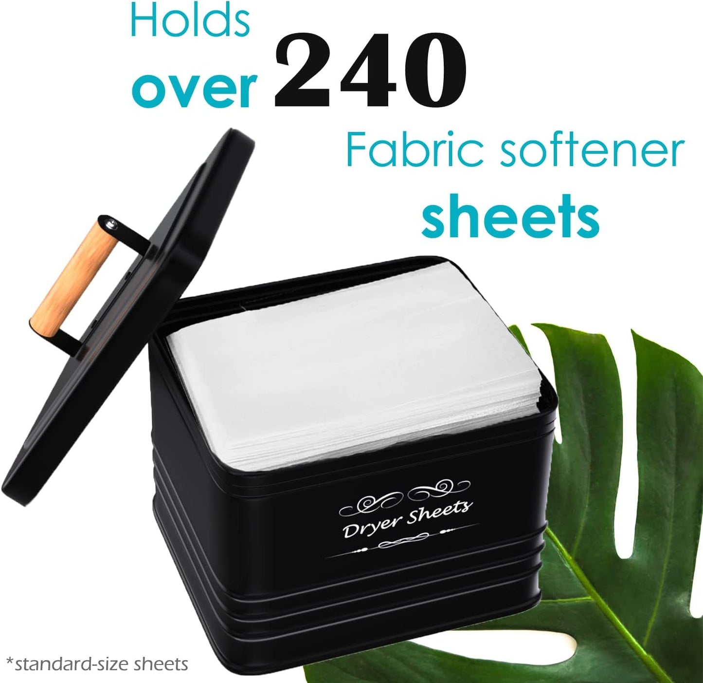 ELITAPRO Dryer Sheets Holder for Laundry Room - Farmhouse Dryer Sheet Box with Lid - Laundry Room Decor & Accessories - Metal Dryer Sheet Container for Laundry Room Organization & Storage (Black)