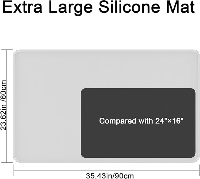 Silicone Mat 35.4"x23.6" Silicone Mats for Kitchen Counter Heat Resistant Mats for Countertop, Countertop Protector Mat, Edge Heightening Nonstick Waterproof Multipurpose Table Mat Translucent