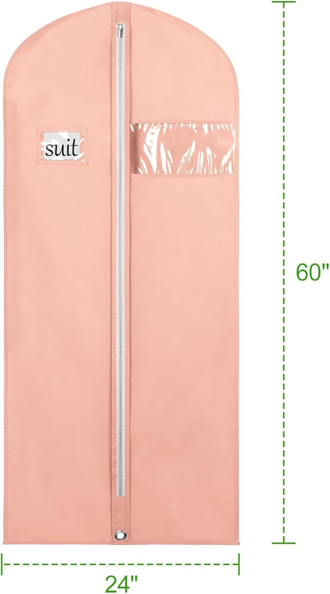 KEEGH Garment Bags for Hanging Clothes 60" (Set of 6) Dress Garment Bags for Storage Suit Bags for Closet with Zipper and Eye-Hole for Folding for Suit Coats Dresses, Pink