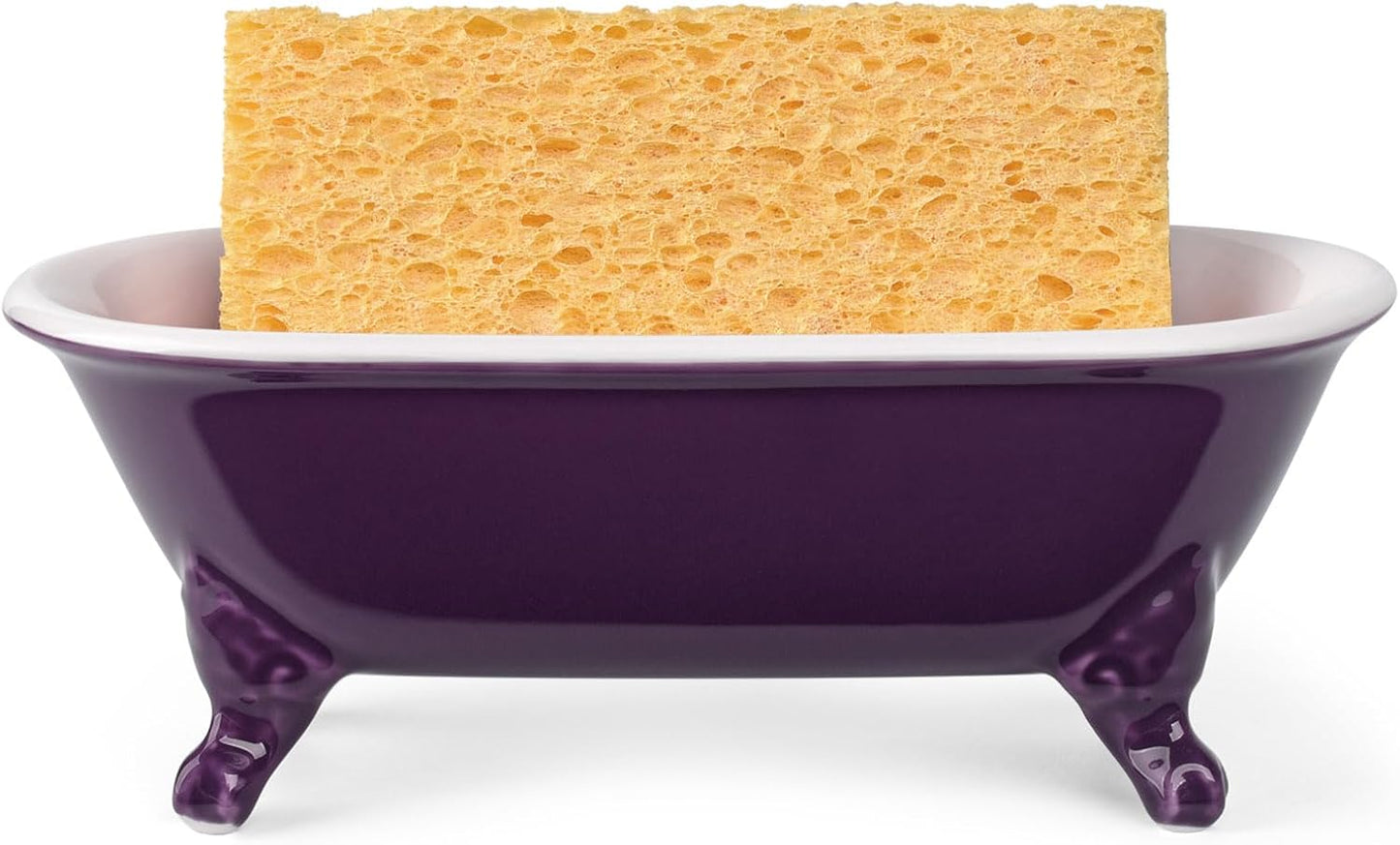 6.5" Ceramic Mini Decorative Clawfoot Bathtub Bar Soap Dish, Kitchen Sponge Holder and Shower Tray for Bathroom, 1 Pack(Plum)