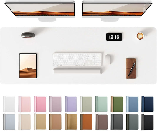 YSAGi Leather Desk Protector, Office Mat, Large Mouse Mat, Non-Slip PU Leather Blotter, Laptop Desk Pad, Waterproof Writing Pad for Office and Home (White, 47" x 17")