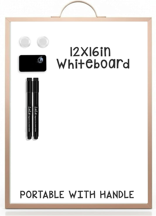 Small Whiteboard 12 x 16 Inch Magnetic Dry Erase Board with Handle | Rose Gold Aluminum Frame | Double-Sided Portable Board for Home, Office, Reception, Events | 2 Markers, Eraser & 2 Magnets