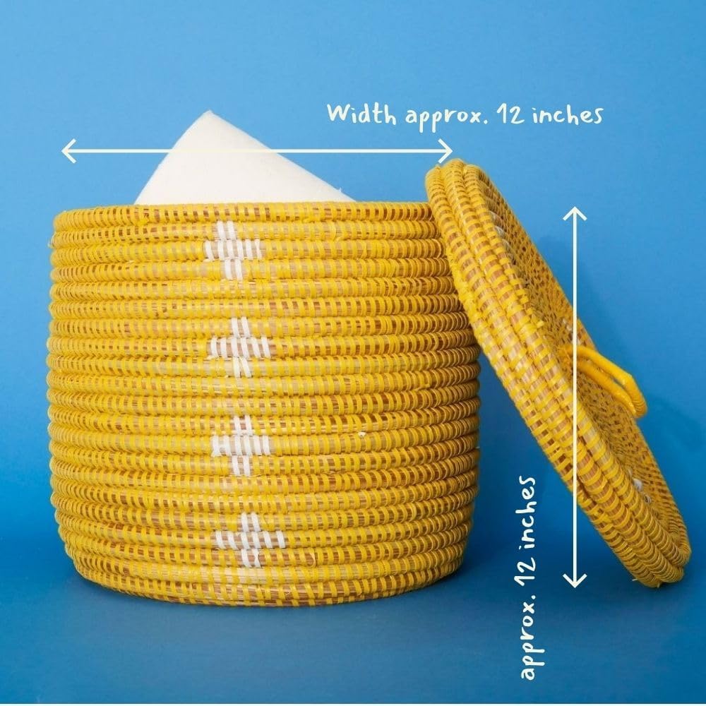 Shelf Basket, Organizing, Home Decor, Wicker Basket, Small Storage for Towels, Toilet Paper, and Toiletries, Woven, 12" wide, Yellow