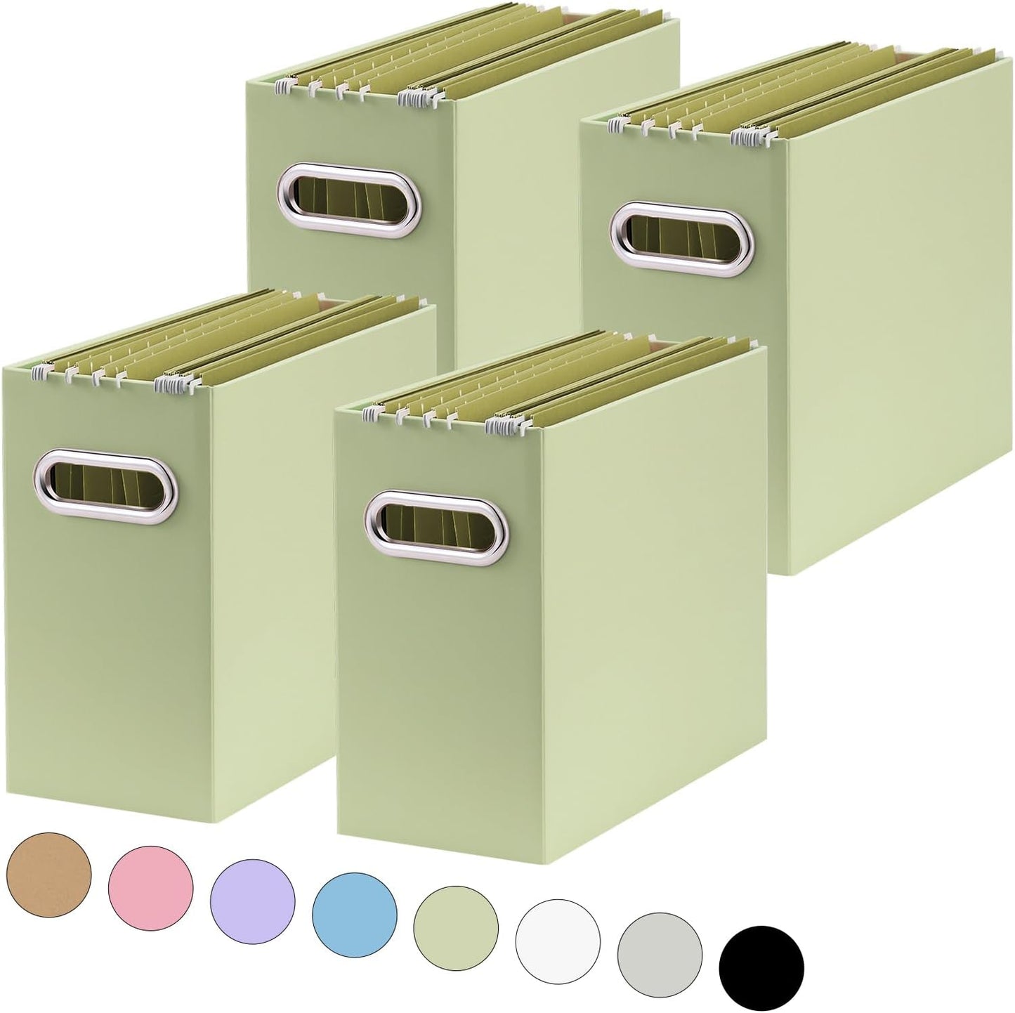 Oterri File Organizer - Small Cardboard Storage Box, Collapsible and Portable With Handle for Letter Size Files, Hanging Folder Box (Green, Letter Size - 4 Packs)