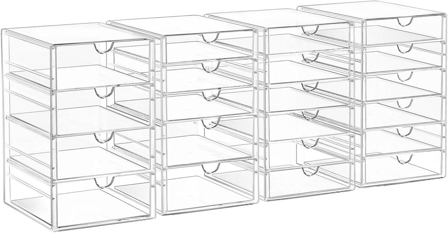 Acrylic Drawer Organizers - 21 Drawers 4 Set - Clear Storage Drawers for Office Supplies - Stackable Makeup Organizer - Dustproof Desk Organizers for Makeup, Jewelry, Pen, Stationary
