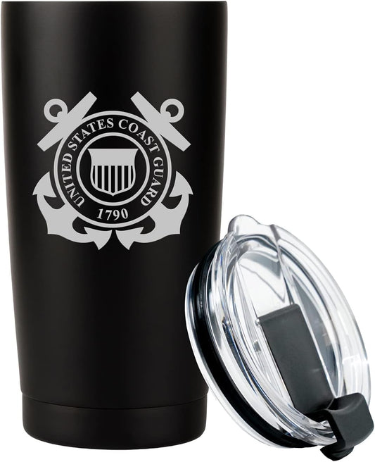 Military Gift Shop 20oz Coast Guard Tumbler, Double-Walled Insulated Steel USCG Coffee Mug with Lid | Coast Guard Gifts | Coast Guard 20oz Tumbler