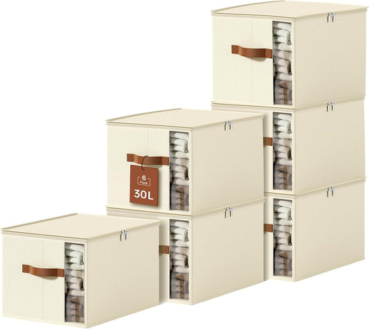 Clothes Storage Bins with Sturdy Frames, Foldable Fabric Clothing Organizer Box for Moving, Sweater Storage Cube with Lids and Zipper, Linen Closet Storage Bags for Blankets, Clothes, Sheet