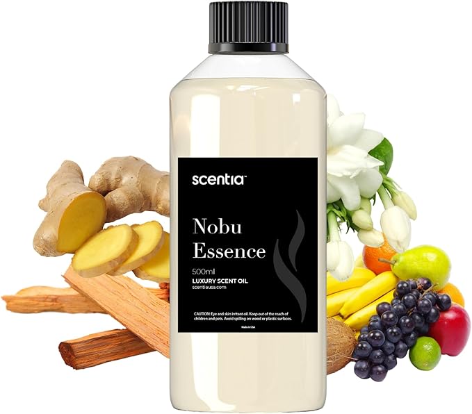 Scentia Hotel Diffuser Oil Inspired by The Nobu Hotel Scent - 500 mL 16.9 fl oz - Essential Oil Blend Jasmine, Lilly, Sandalwood & Fresh Citrus for HVAC Ultrasonic Diffusers - Nobu Essence
