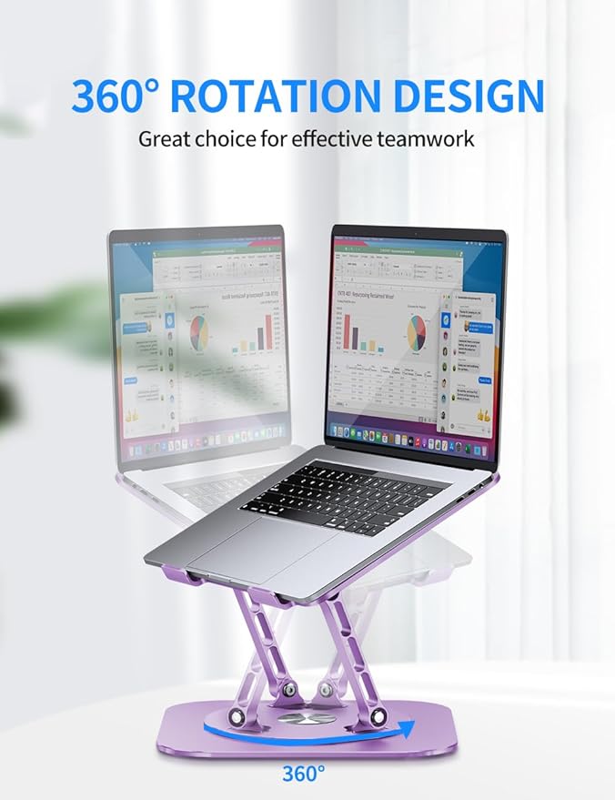 Adjustable Laptop Stand with 360 Rotating Base, Computer Ergonimic Foldable Laptop Riser for Desk Compatible with MacBook Pro/Air Notebook up to 16 Inches, Purple