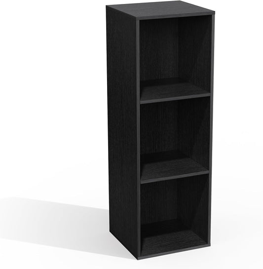 Book Shelf, Wooden Cube Storage Organizer with 11" Open Cubes, Stackable Modular Bookcase for Room Divider Storage, Bookshelf for Living Room, Bedroom, Office (Black, 3-Cube)