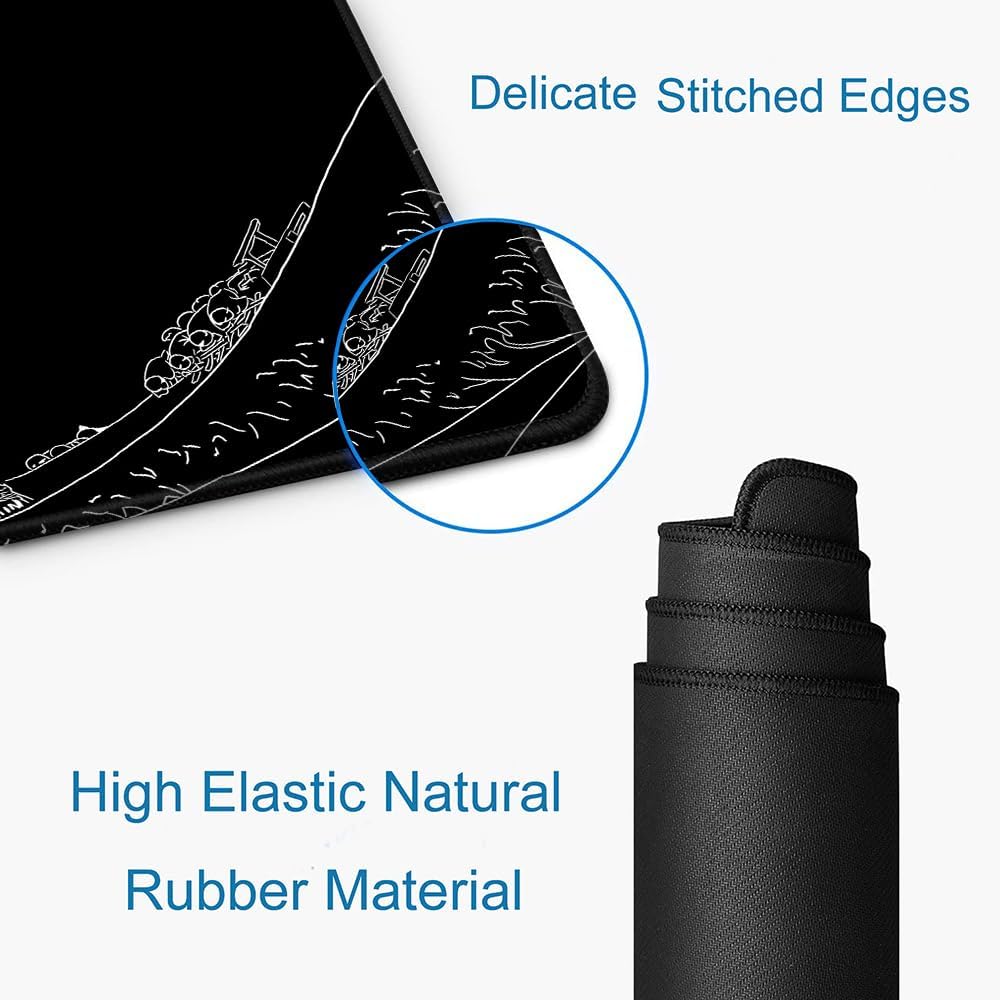 Gaming Mouse Pad, Large Mouse Pads for Desk, Non-Slip Rubber Base Mousepad, Keyboard Mouse Mat, Desk Pad with Stitched Edges, 31.5x11.8inch, The Great Wave Off Kanagawa