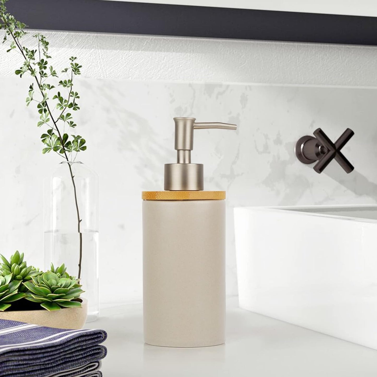 Ceramic Soap Dispenser Hand Soap Dispenser Refillable Liquid Great for Kitchen and Bathroom Decorative 2 Pack (Grey)