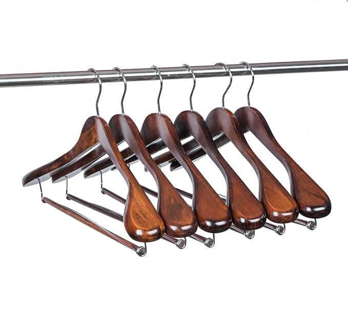 Luxury Wide Shoulder Wooden Hangers 30 Pack, with Locking Bar, Smooth Retro Finish Wood Suit Hanger Coat Hanger for Closet, Holds Upto 20lbs, 360° Swivel Hook, for Jacket, Dress Heavy Clothes Hangers