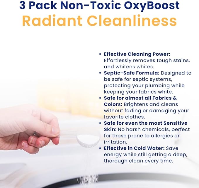 Truly Free OxyBoost - Oxygen Whitener & Clothes Stain Remover Laundry Detergent Powder with Sodium Percarbonate - Brightens Whites & Safe for Colors - Non-Chlorine, Gentle Yet Powerful - Pack of 3