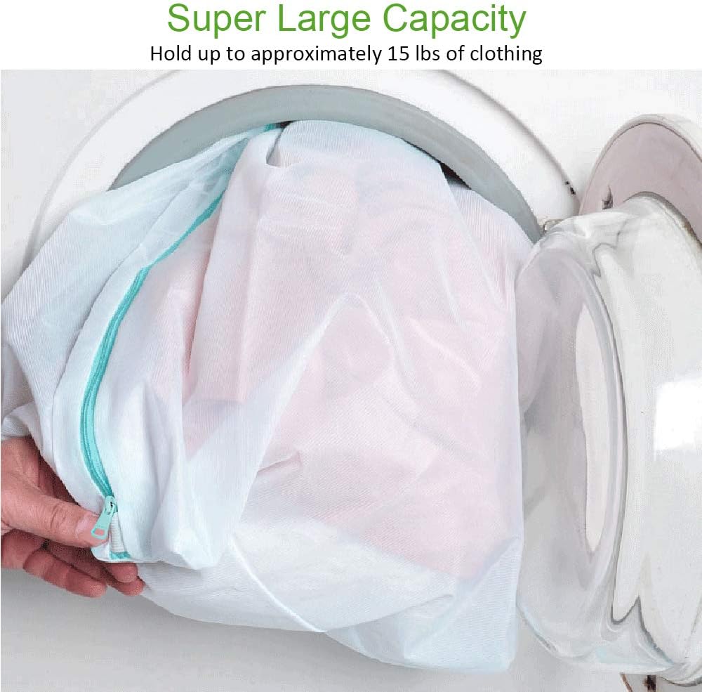 OTraki Extra Large Mesh Laundry Bags 2 Pack Laundry Wash Bag 43x35 inch Blanket Washing Bag Heavy Duty Zipper Net Bag Machine Washable for Bedding/Coat/Sweater, White