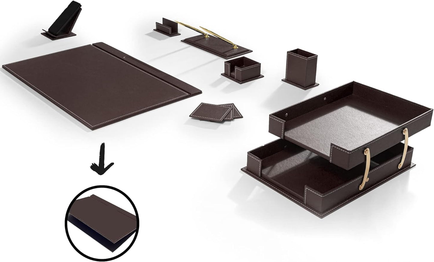 MOOGCO Desk Organizers - Desk Accessories - Leather Desk Organizer - Bonded Leather Set - Office Desk Accessories - Home Office Accessories - Desk Supplies - Leather Desk Set - Office Accessories