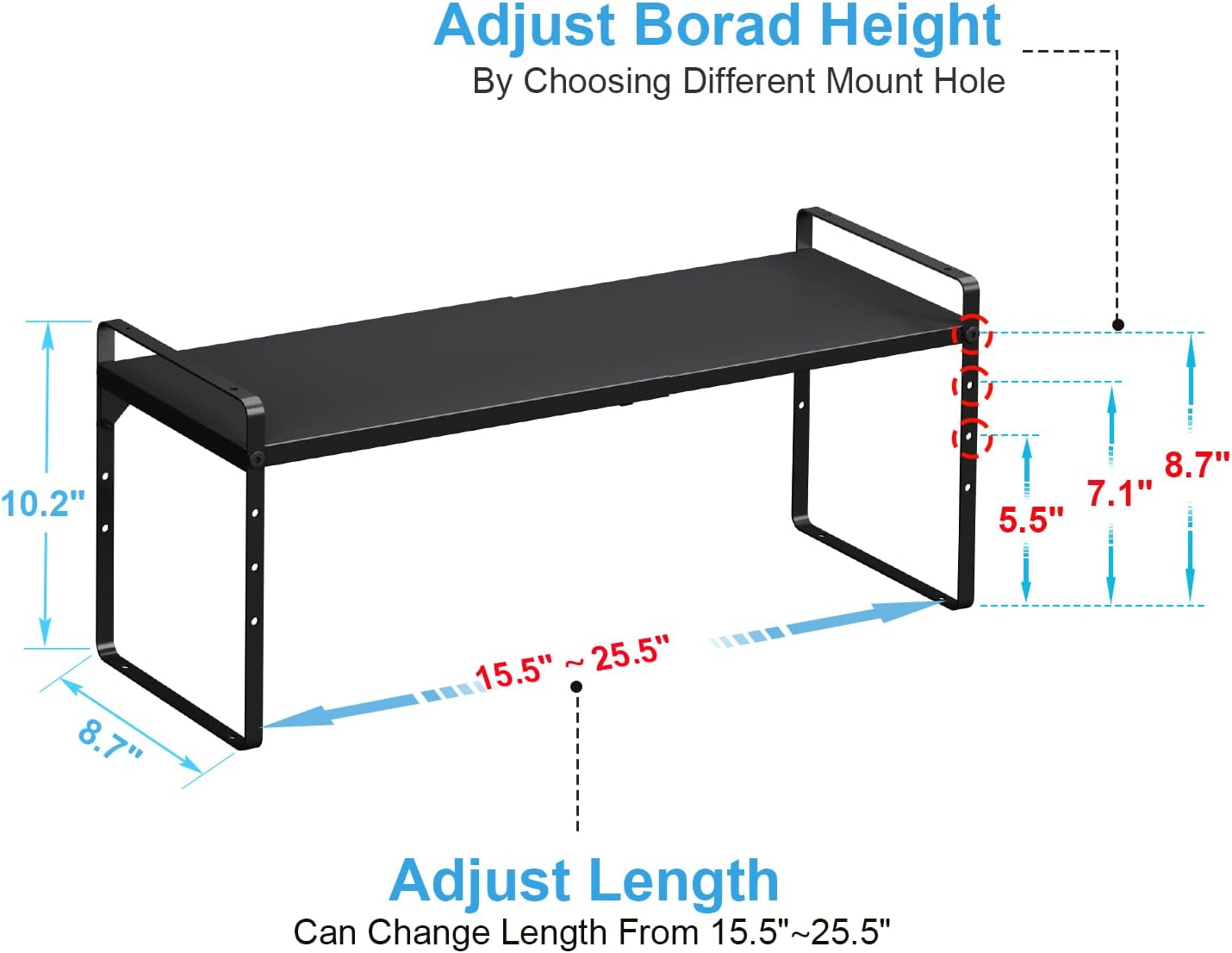 15.5 to 25.5 Inch Kitchen Cabinet Shelf Organizers, Adjustable Kitchen Counter Shelf Organizer, Set of 4 Expandable Countertop Storage Shelves, Stackable Design, 30LBS Heavy Duty, Space Saver