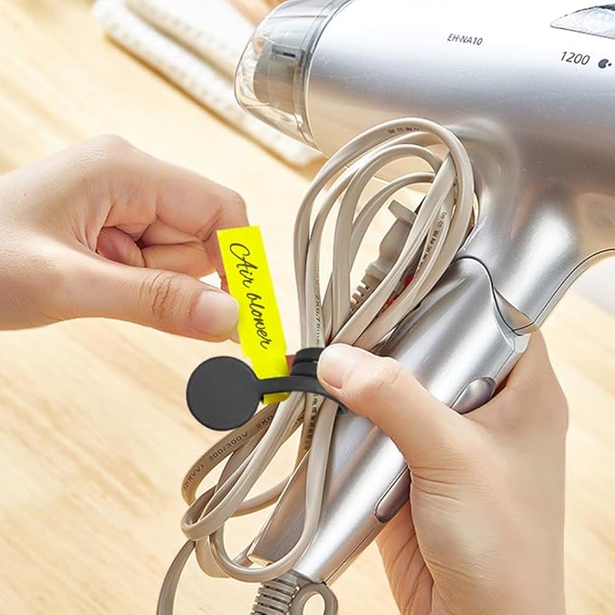 Kanemc 7.9'' Long Magnetic Cord Tie With Labels, Cable Straps Twist Ties Wire Tags Silicone Cord Wrap For HDMI Ethernet Cable Laptop Phone Charging Cords Kitchen Appliances Organization (10Pcs-Black)