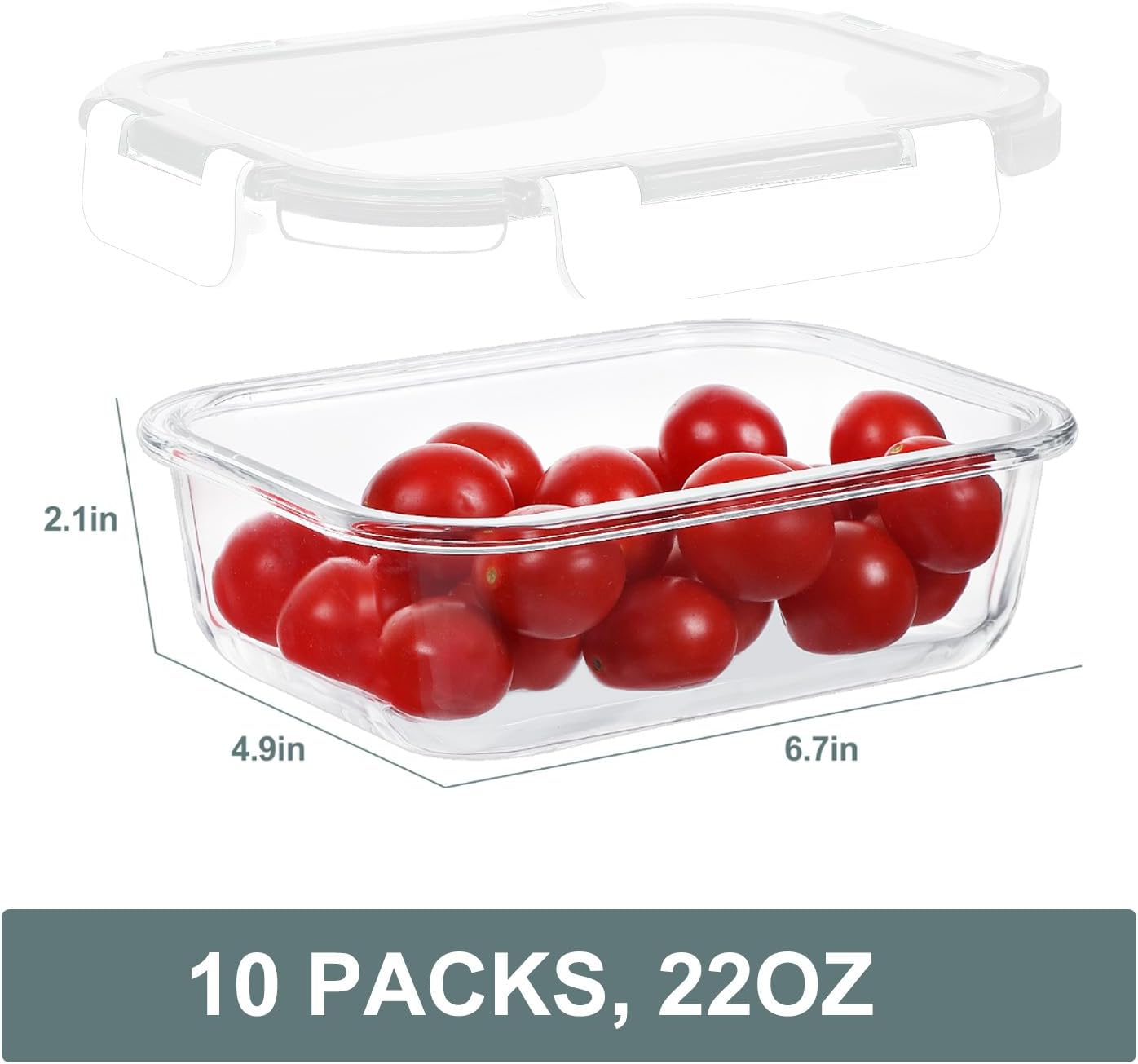 KOMUEE 10 Packs 22 oz Glass Meal Prep Containers, Glass Food Storage Containers with Lids, Airtight Lunch Boxes BPA Free, Microwave and Freezer Safe, White