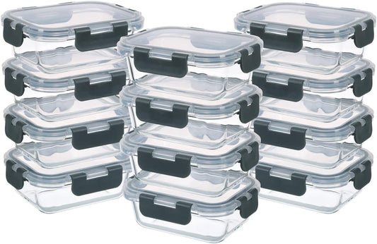 24-Piece Small Glass Food Storage Containers with Lids Airtight, 1.5 Cup Meal Prep Containers Set, Microwave&Dishwasher Safe, Leak-Proof, BPA-Free, Grey