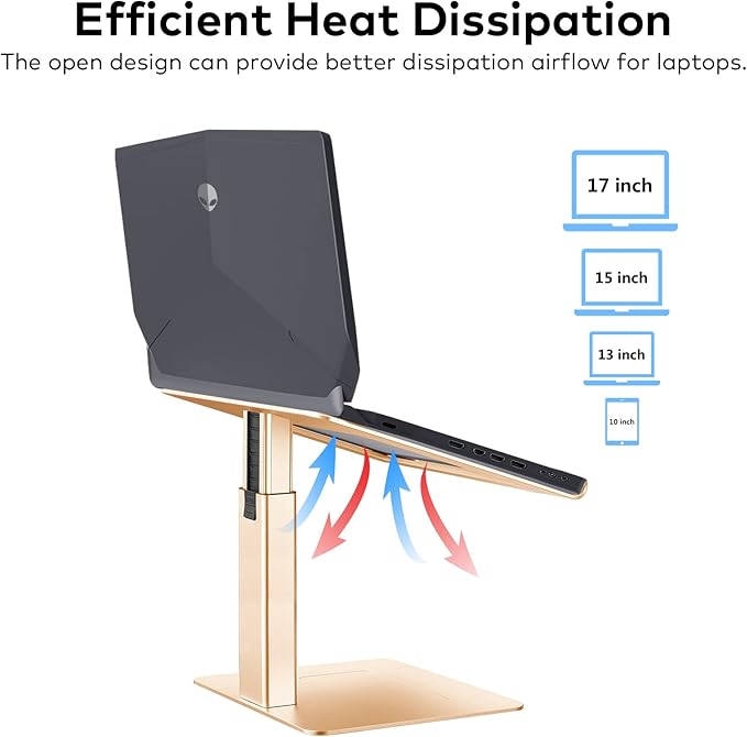 Laptop Stand for Desk, Ergonomic Aluminum Laptop Stand Adjustable Height from 7-15", Sitting and Standing Laptop Riser for 10-17" Notebook (Gold)
