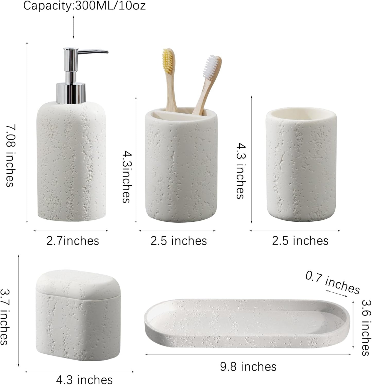 Bathroom Accessories Set, 5PCS Modern Bathroom Accessory Set with Soap Dispenser, Mouthwash Cup & Toothbrush Holder, Qtip Holder, Tray