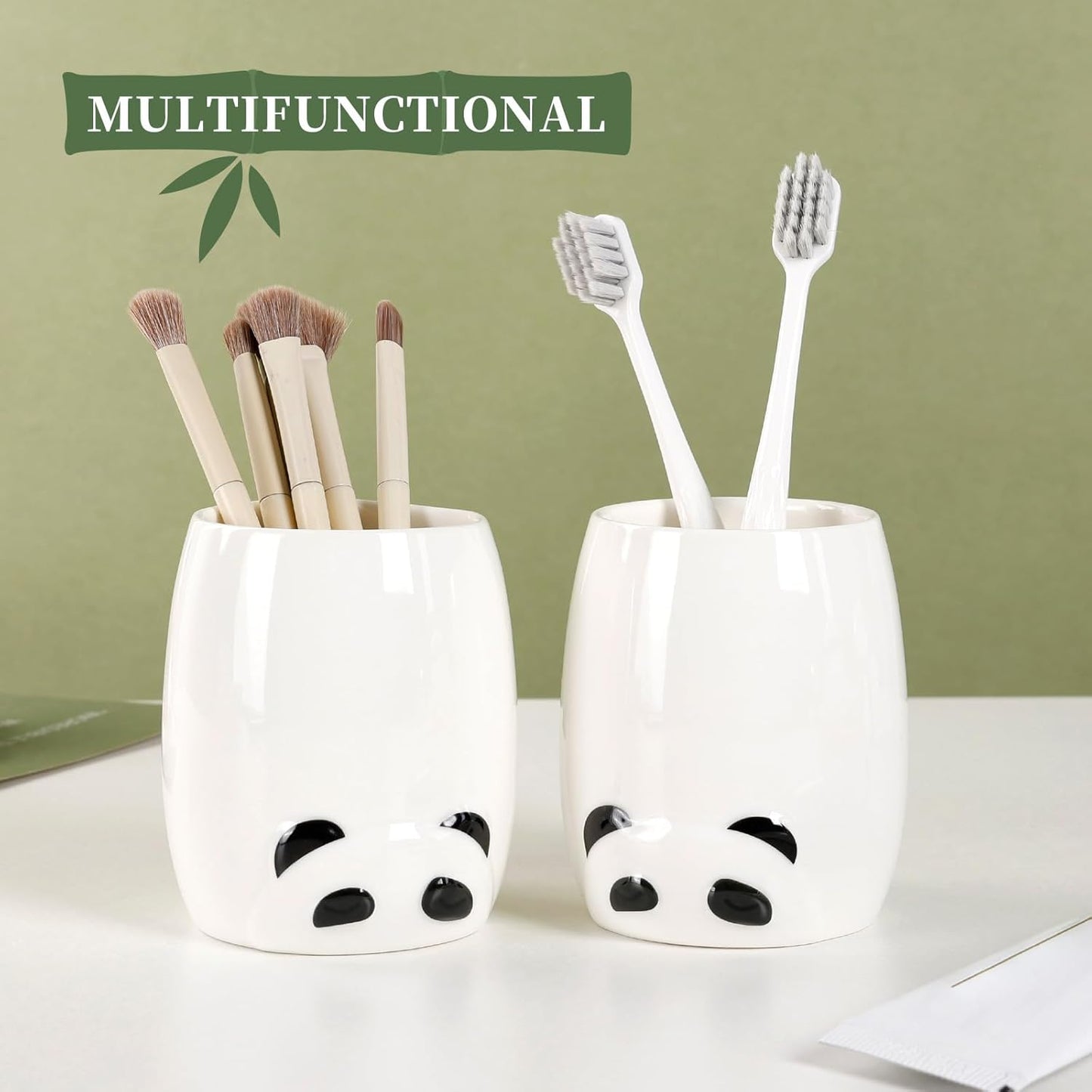 Bathroom Accessory Set 5PCS, Ceramic Bathroom Accessories Set, Cute Panda Bathroom Accessories Sets Complete, Home Apartment Modern Bathroom Decor Vanity Countertop, ANTIS'S HOME