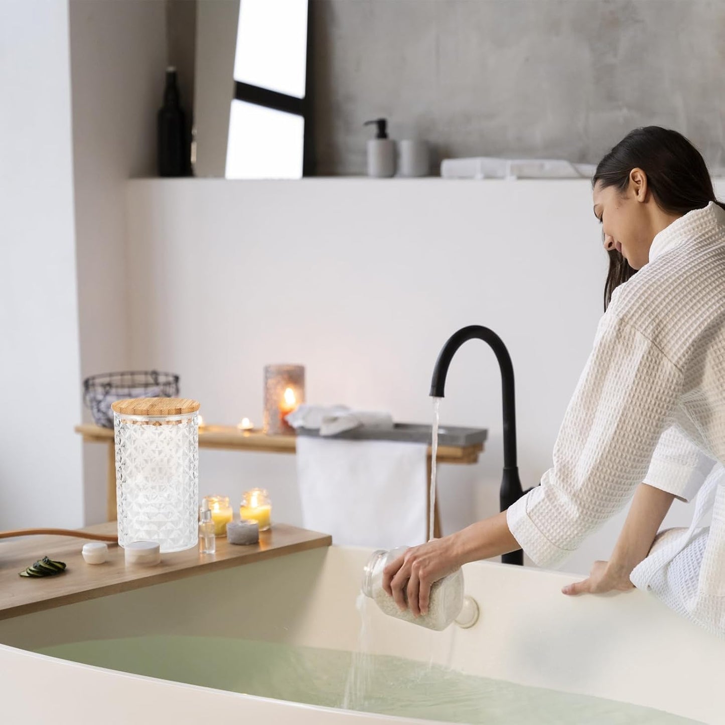 1200ML/42OZ Acrylic Bath Salt Jar with Wooden Scoop Bath Salt with Lids and Scoop Bath Salt Container Bath Salt Big Jar for Salt Candy Tea