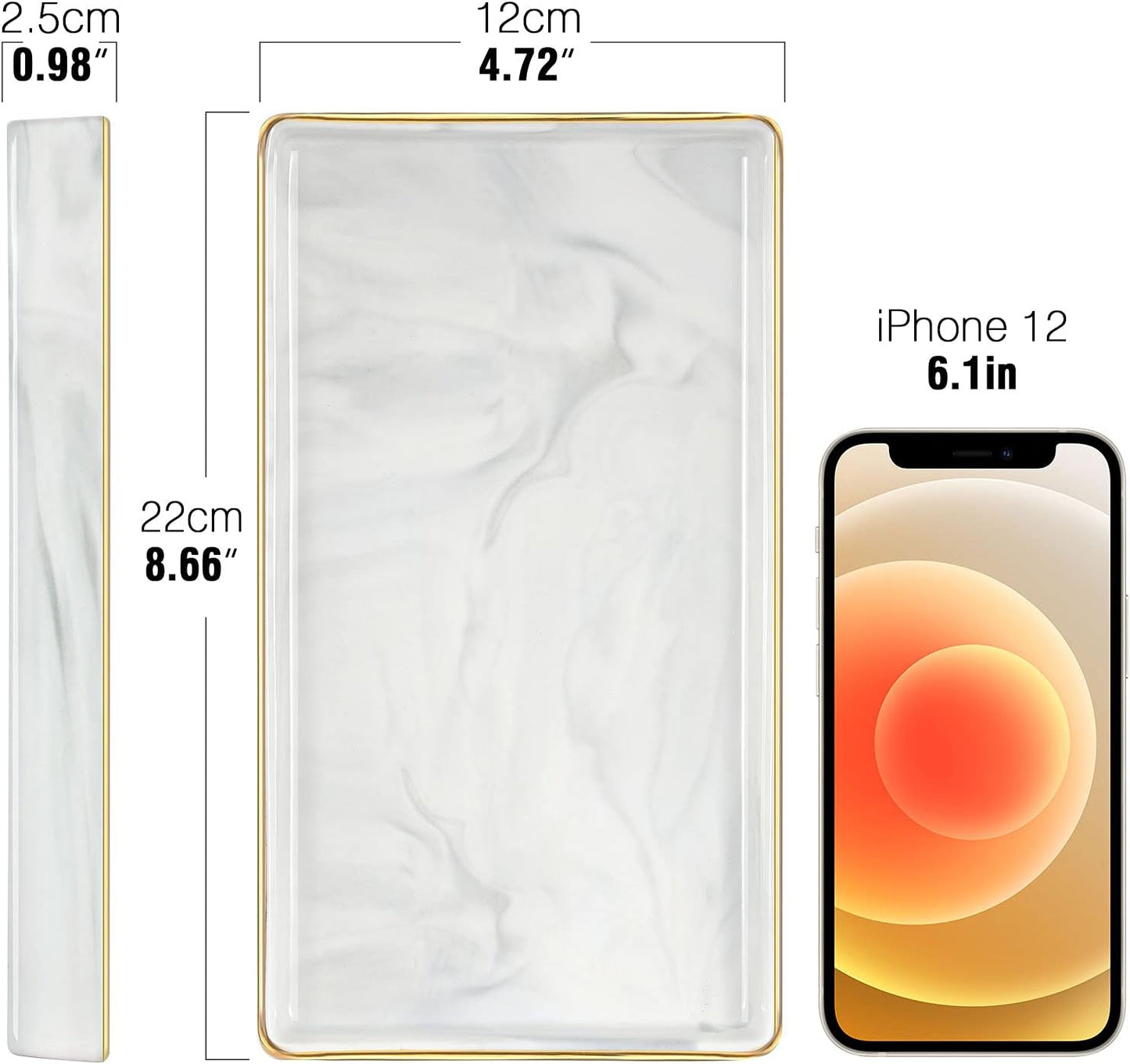 Luxspire Vanity Tray, Marble Ceramic Jewelry Dish Tray, Bathroom Tray with Golden Edged Home Décor, Countertop Organization Bathroom Holder Organizer for Candles, Perfume - Marble White