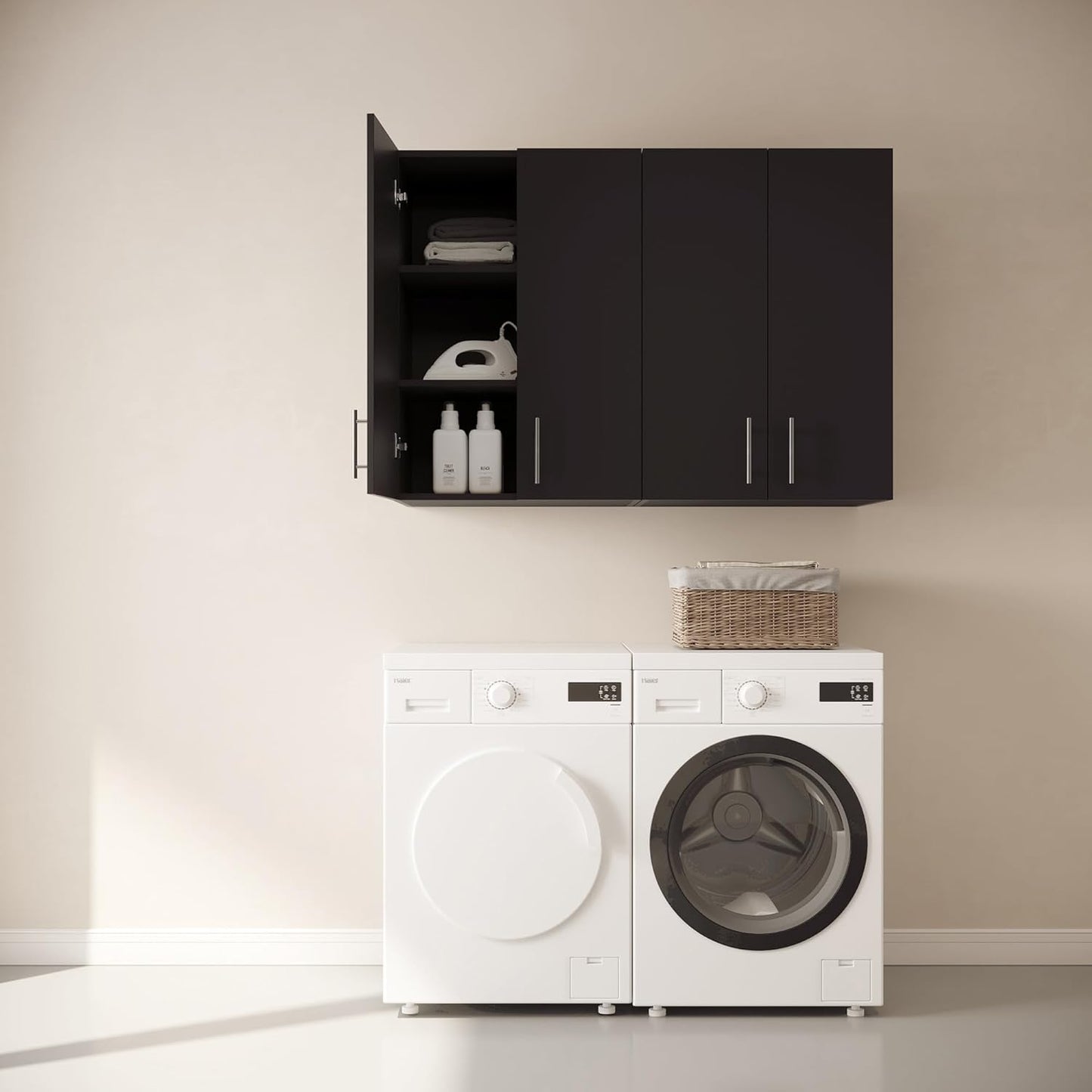 24 x 33 Inch Wall Cabinet set of 1, Kitchen Wall Mounted Wooden Storage Cabinet, Double Door Cabinet with Soft Close, Metal Handle, Adjustable Shelf, for Kitchen, Garage, Laundry, Bathroom, Black