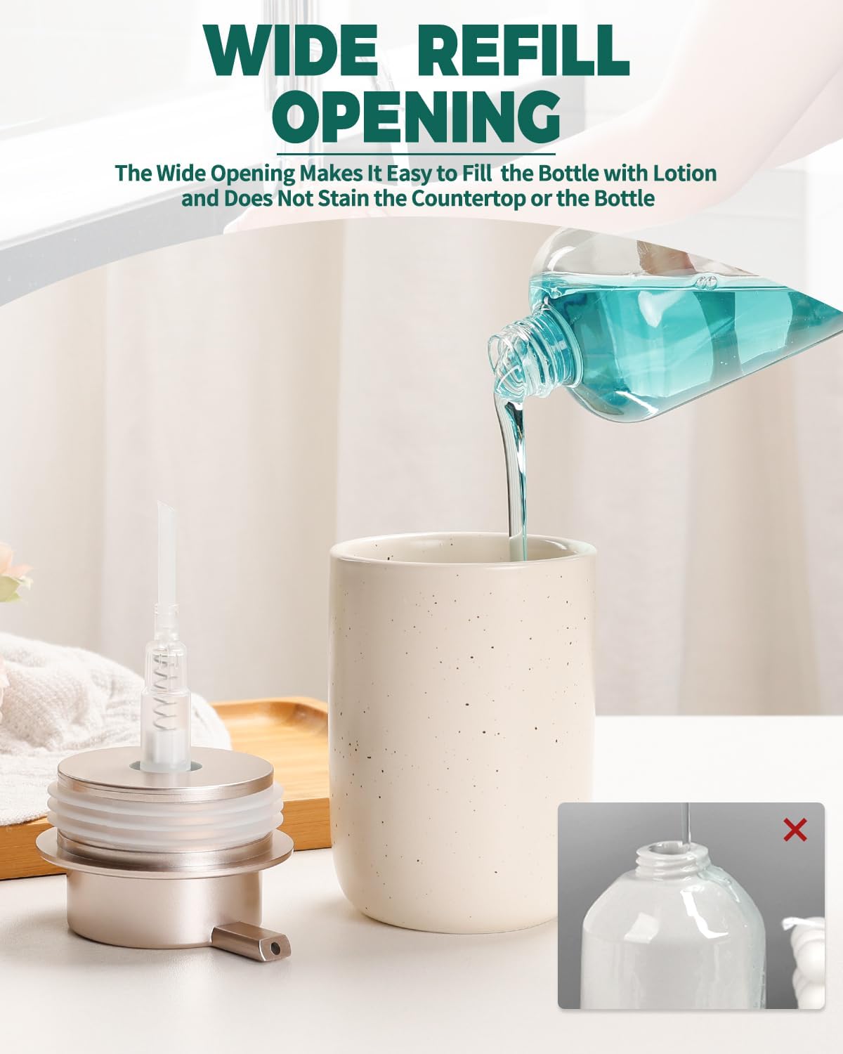 BosilunLife Lotion Pump Dispenser - Aprcot Soap Dispenser Bathroom Ceramic Dish Liquid Soap Dispenser for Kitchen, Bathroom Countertop Soap Dispensers (Apricot, Liquid Pump)