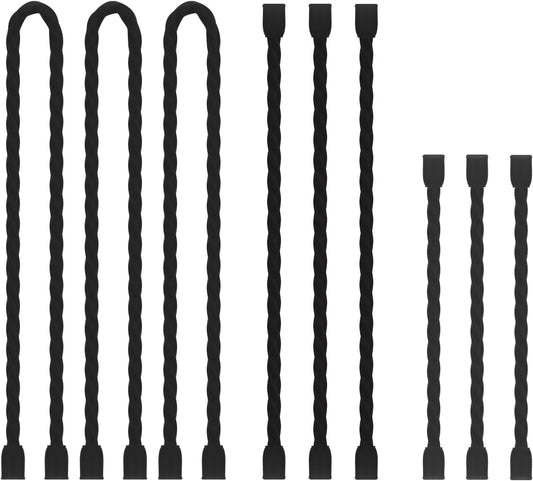 9PCS Silicone Cable Ties Reusable Twist Ties Steel-Core Black Straps Organizer All Purpose Bendable Cord Tie for Indoor Outdoor Holding Securing and Wrapping (4 6 12 inch)