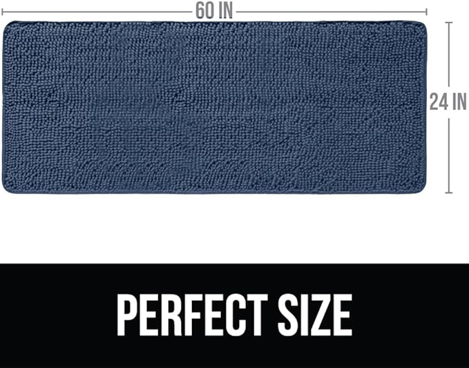 KANGAROO Bathroom Rugs, Chenille Soft Absorbent Bath Rug, Shaggy Shower Mat, Quick Dry Machine Wash Bathmat, Plush Carpet Mats for Tub, Bathtub and Room Home Decor Accessories, 60x24, Navy Blue