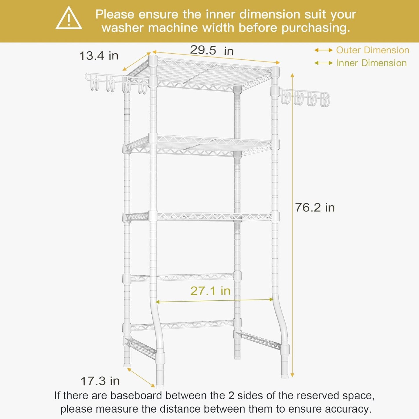 Ulif U8 Mini Laundry Room Storage Organizer, Over The Washer and Dryer Storage Shelves for Laundry Organization, 29.5”W x 17.3”D x 76.2”H, Suit Washing Machine Width Within 27.1”, Hold 304 lb, White