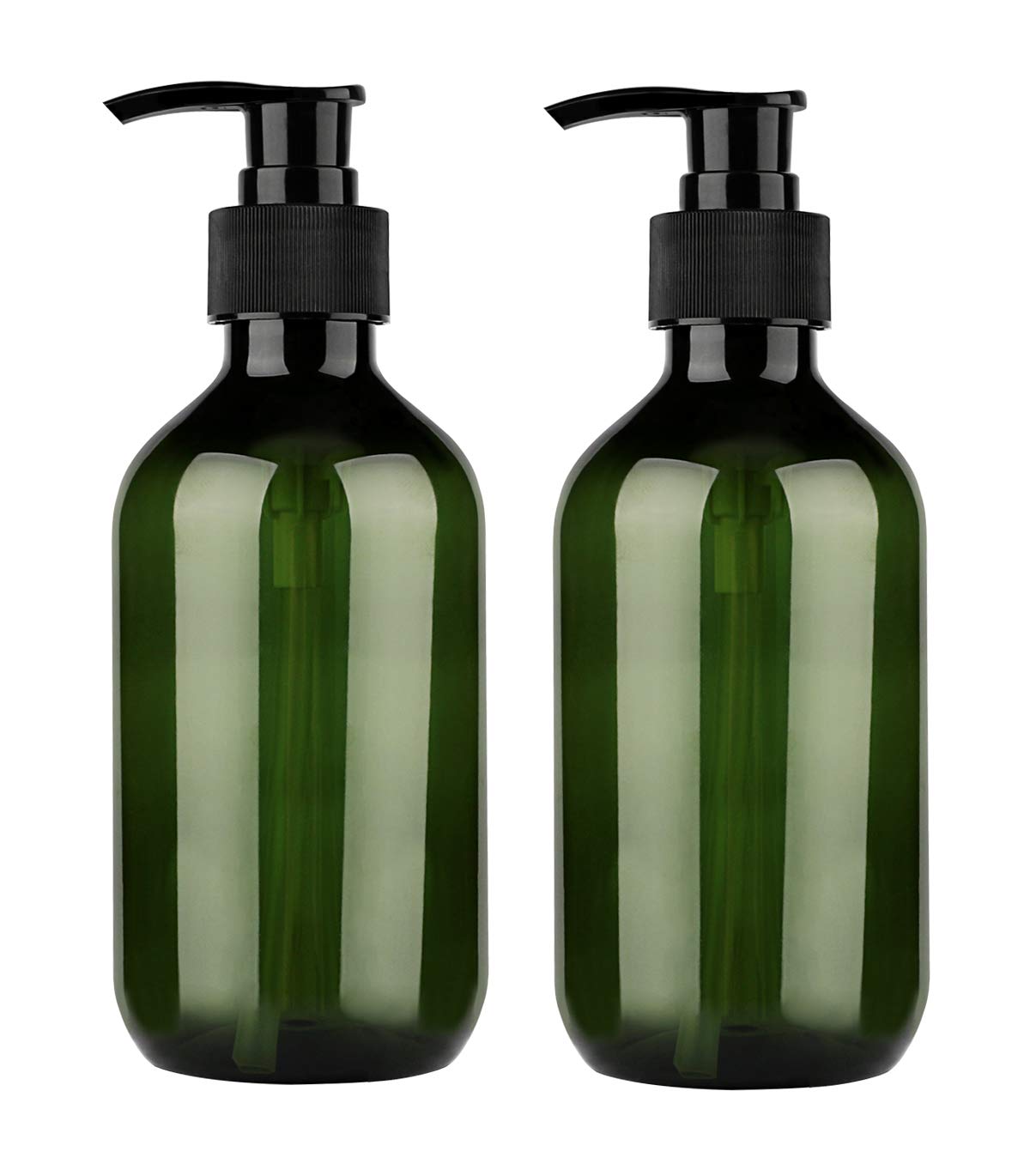 Pump Bottle Dispenser, Yebeauty 10oz/300ml Empty Plastic Shower Refillable Dispenser Soap Shampoo Pump Dispenser Containers with Pump Multipurpose for Cosmetic Kitchen Bathroom, 2-Pack Green