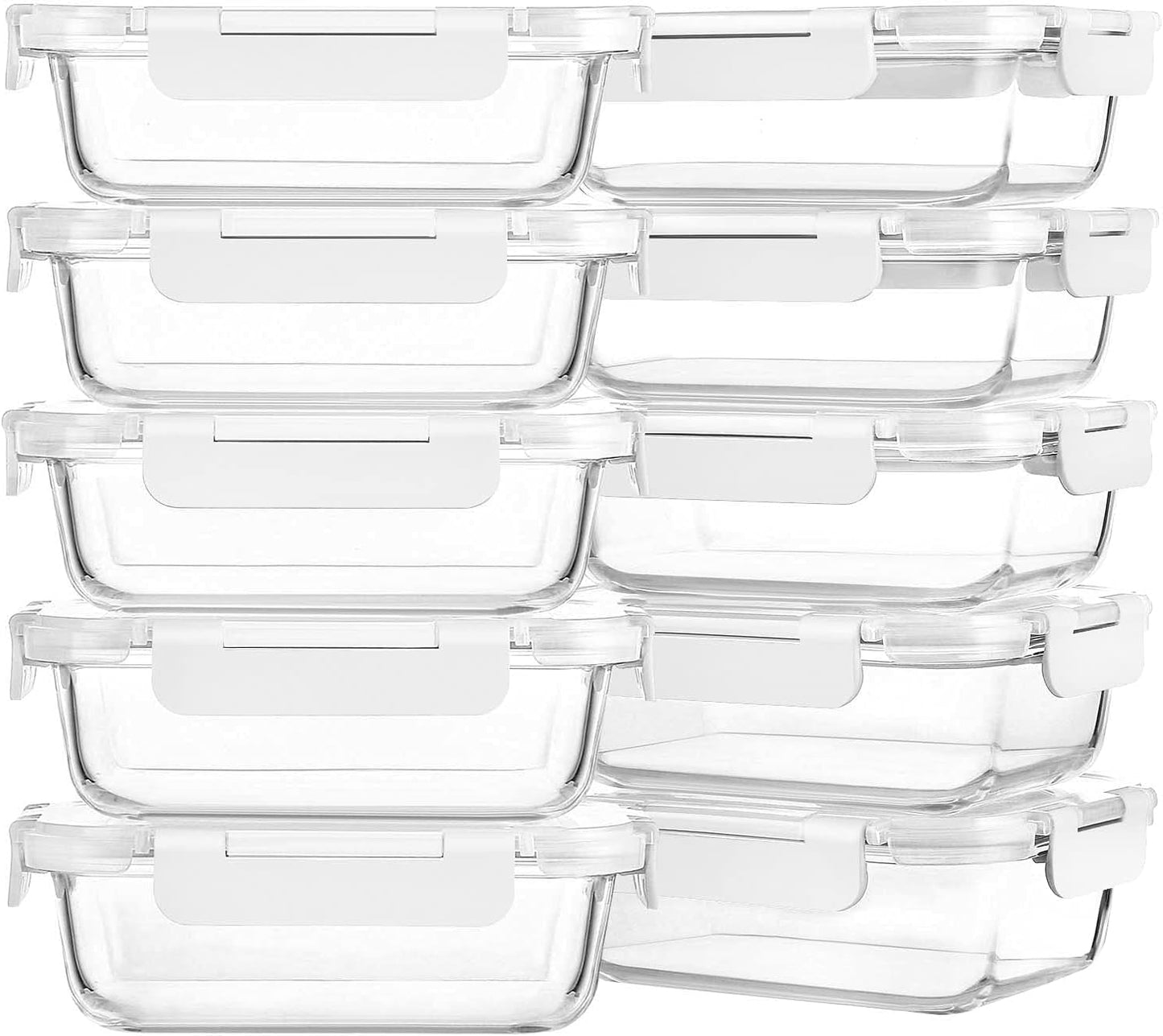 M MCIRCO 10-Pack 22 Oz Glass Meal Prep Containers with Lids - Microwave, Oven, Freezer & Dishwasher Safe - White