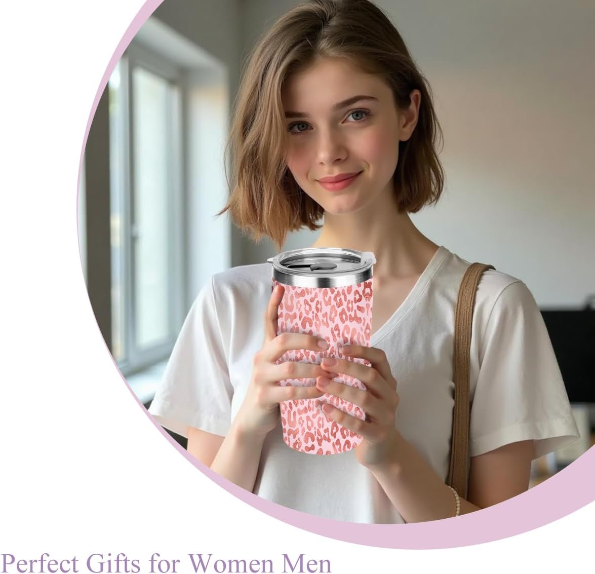 20 oz Insulated Tumbler，Tumbler with Lid Straw, Leopard Decor Insulated Travel Coffee Mug Stainless Steel Cup for Cold Hot Drink Gift for Women Friend Christmas Birthday Friendship (Pink Leopard))