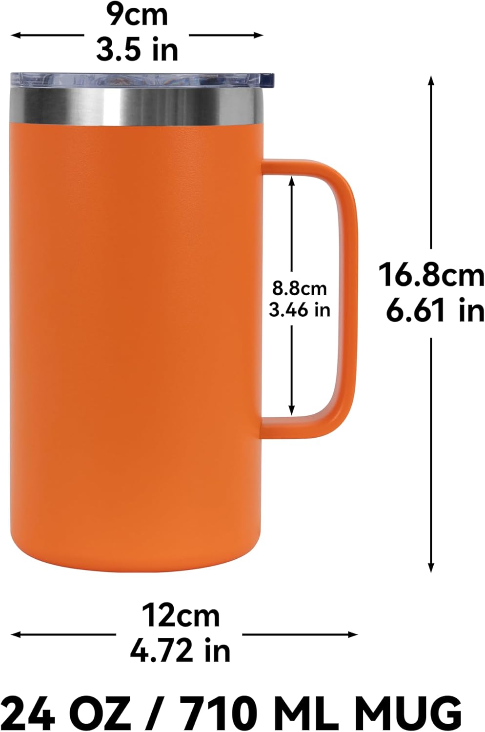 DOMICARE 24oz Mug with Handle and Lid, Stainless Steel Coffee Mug, Travel Mug with Handle, Double Wall Vacuum Coffee Tumbler, Reusable Insulated Cup, Orange, Pack 4