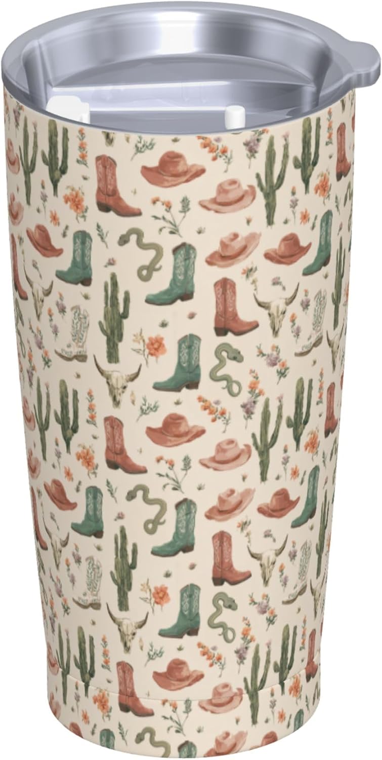 Western Cowgirl Tumbler with Lid and Straw 20oz Insulated Reusable Stainless Steel Travel Mug Double Wall Vacuum Coffee Cup for Hot Cold Drinks Leak-Proof Portable Cups for Women Men Gifts