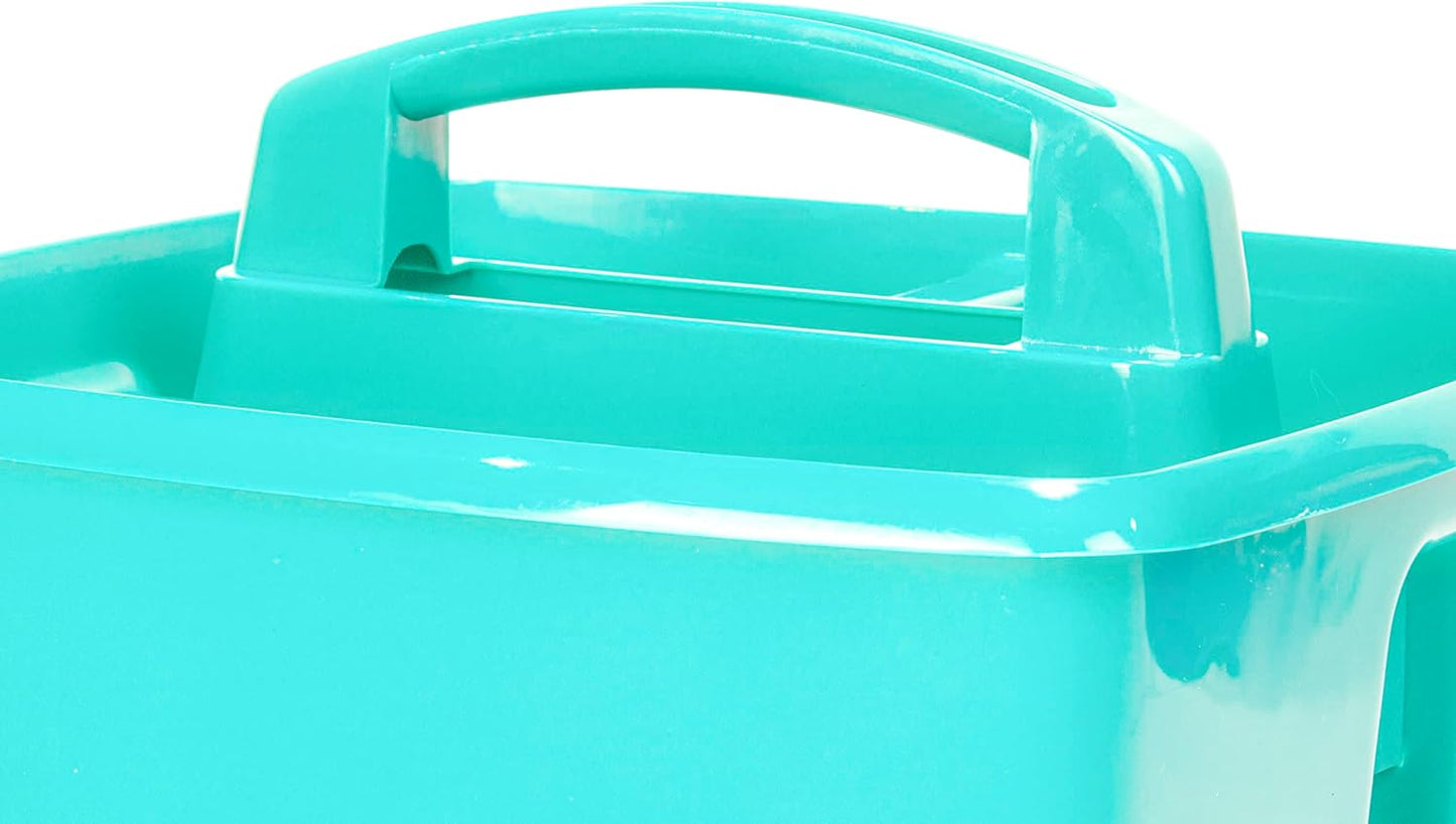 Storex 3-Compartment Small Caddy – Multipurpose Classroom Organizer with Handle, Aquamarine, 6-Pack (00952A06C)