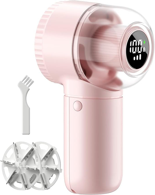 Fabric Shaver, 𝟮 𝗶𝗻 𝟭 Rechargeable Lint Remover with Brush, Large Sweater Shaver with Digital Display, 3 Speeds Lint Shaver, 6-Leaf Blades Lint Remover for Clothes, Sofa, Bedding, Pink