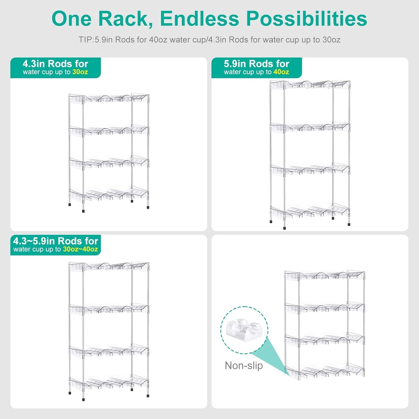 Reusable Stackable with Handle Compartment Water Bottle Tumbler Organizer for Stanley 40oz with Handle Cup, Stanley Accessories for Pantry, Cabinet & Kitchen Organization and Storage,4 Tier Hold 12