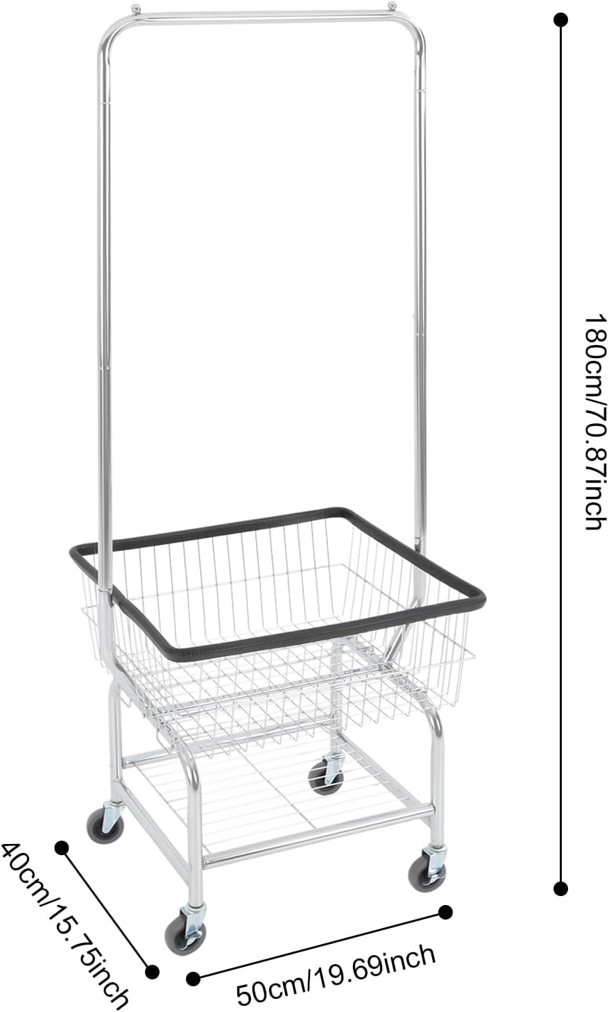 Laundry Basket with Wheels,Commercial Laundry Basket Cart,Heavy Duty Rolling Wire Lau-ndry Cart with Rod Rack for Clothes Storage (Type 3)